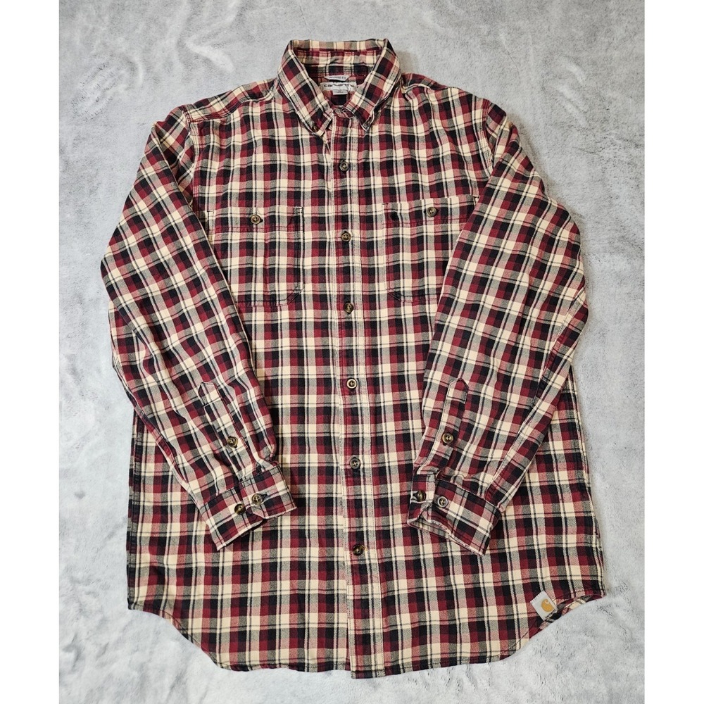 Carhartt Relaxed Fit Plaid Button Down Shirt Size Medium Red Plaid